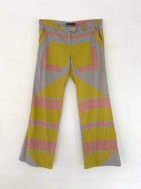 vintage Laura Urbinati cotton color blocked print pants trouser 90s y2k 2 4 S